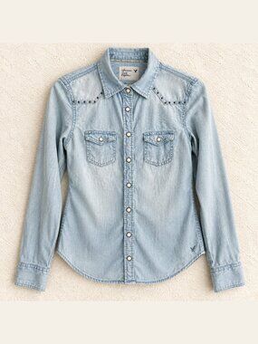 American Eagle Studded Denim Button Down Shirt 0